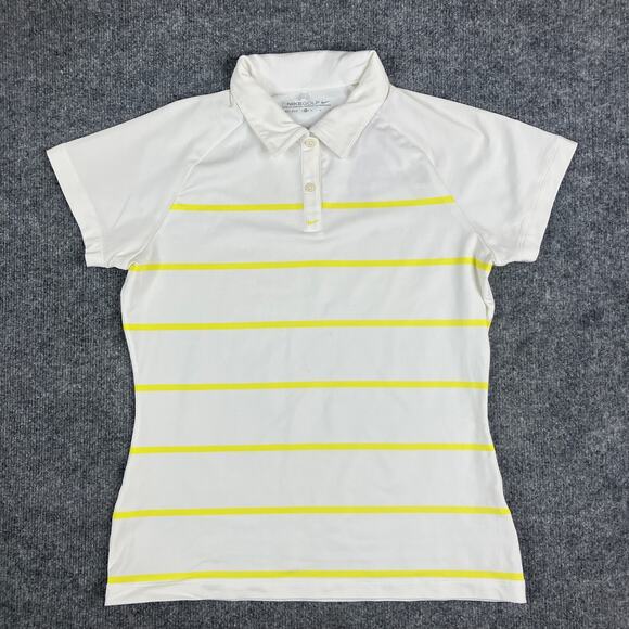 Nike Polo Womens Size M White Yellow Striped Short Sleeve Golf Athletic Shirt - Picture 1 of 7